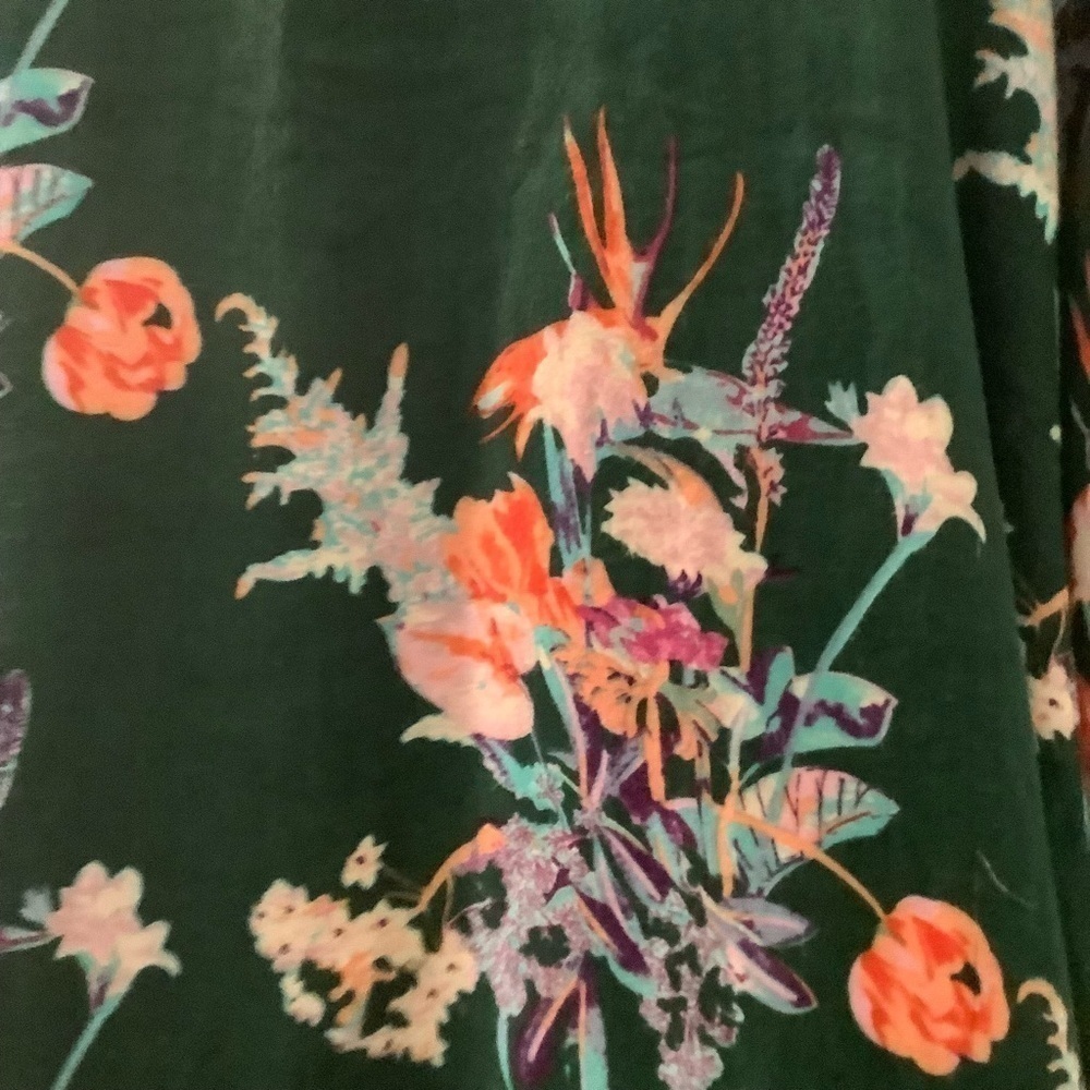 World Market long sleeve dress, size S-M. Hunter green with florals. - Picture 3 of 5